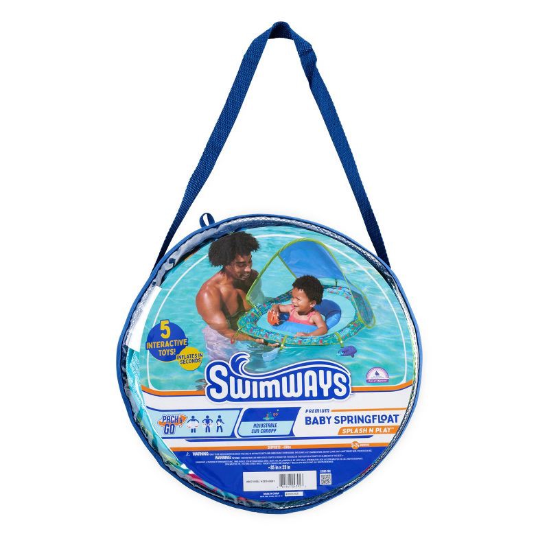 slide 4 of 9, Swimways Sun Canopy Spring Float with Hyper-Flate Valve - Splash N Play: Infant Pool Lounger, 1 ct