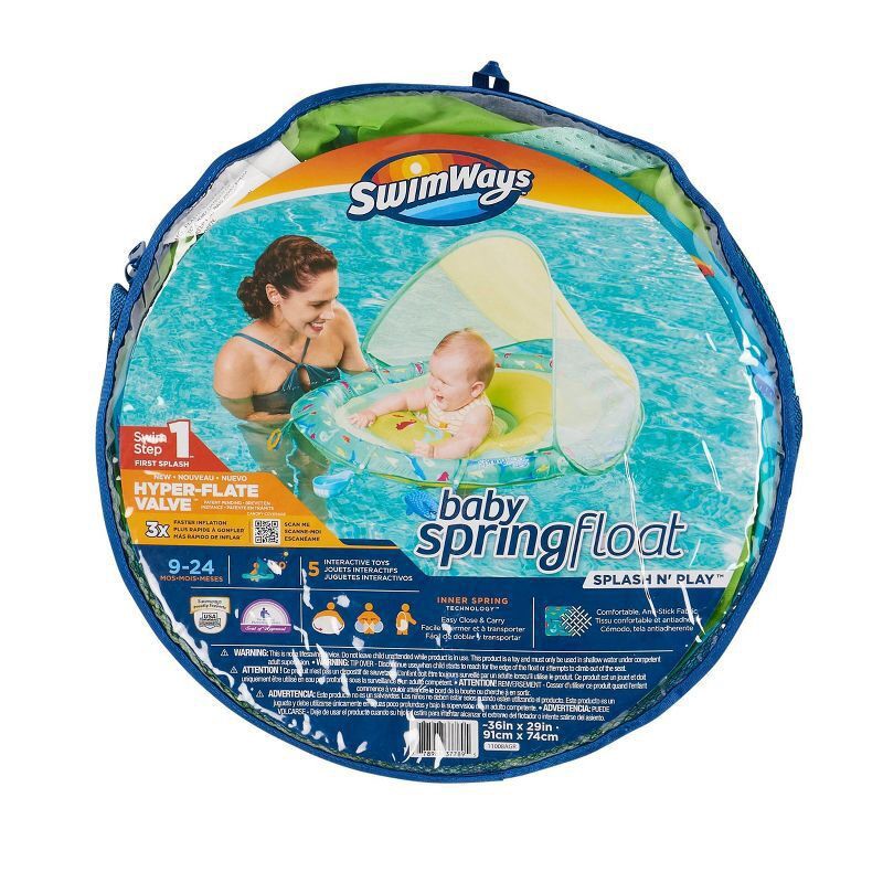 slide 8 of 9, Swimways Sun Canopy Spring Float with Hyper-Flate Valve - Splash N Play: Infant Pool Lounger, 1 ct