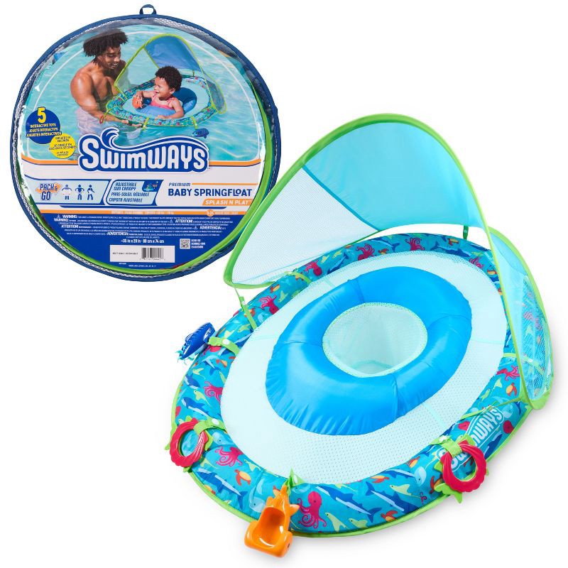 slide 1 of 10, Swimways Sun Canopy Spring Float with Hyper-Flate Valve - Splash N Play: Infant Pool Lounger, 1 ct