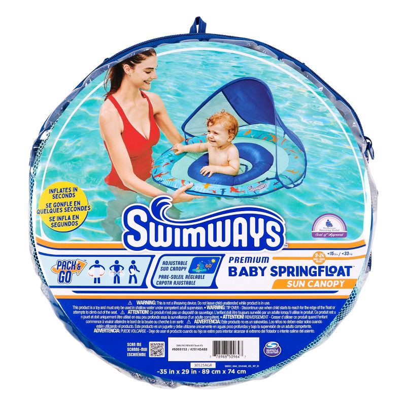 slide 7 of 7, Swimways Sun Canopy Spring Float with Hyper-Flate Valve - Shark, 1 ct