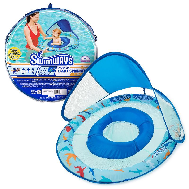 slide 1 of 7, Swimways Sun Canopy Spring Float with Hyper-Flate Valve - Shark, 1 ct