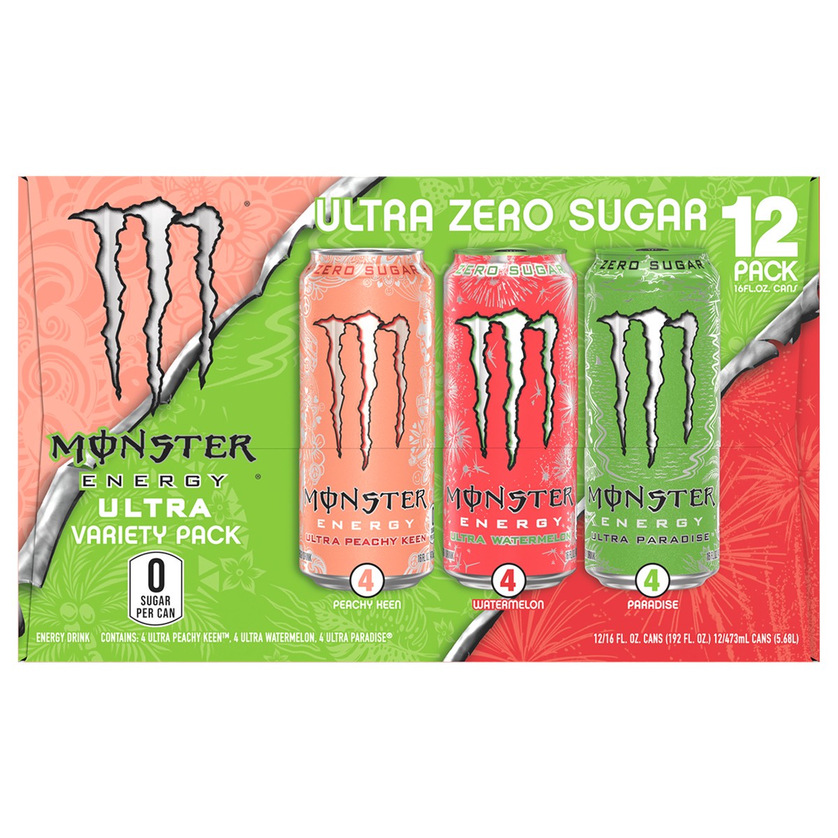 slide 1 of 2, Monster Energy Ultra Zero Sugar Energy Drink Variety Pack - 12 ct, 12 ct