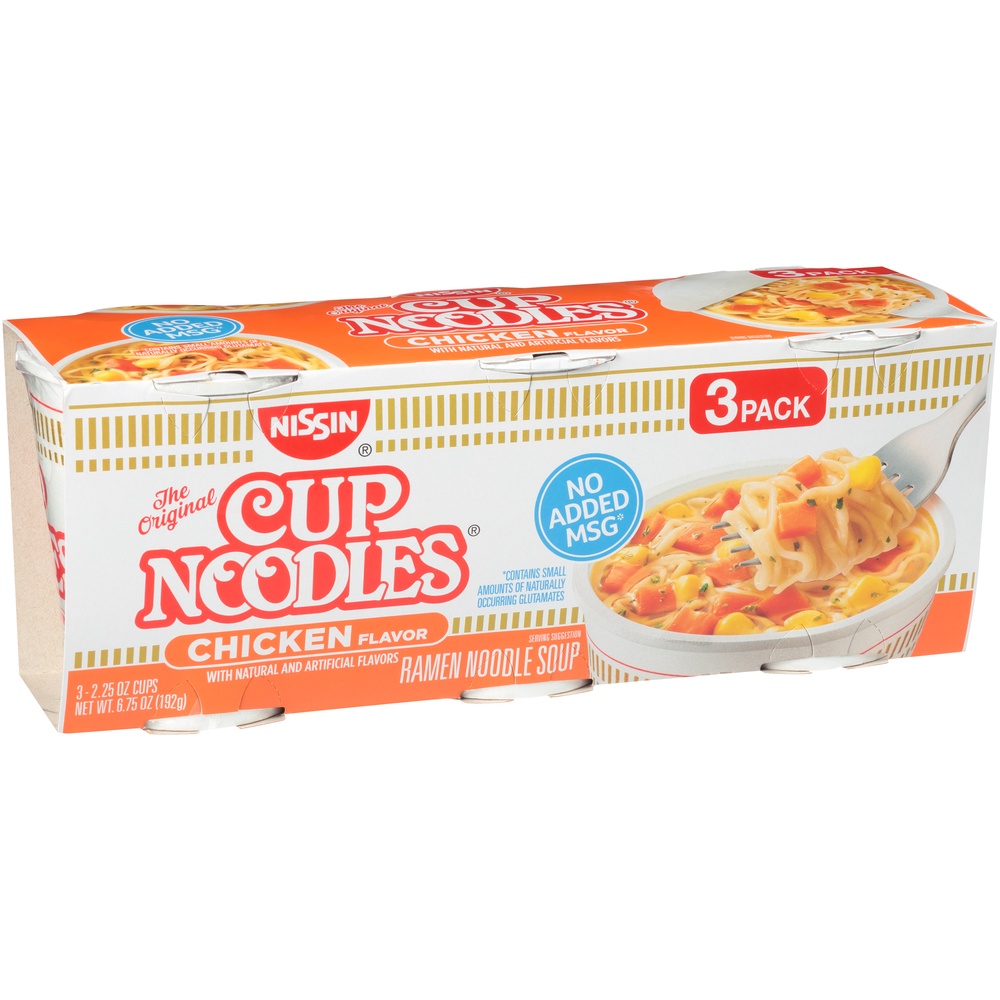 slide 2 of 8, Nissin Cup Noodles Chicken Flavor Ramen Noodle Soup, 3 ct; 2.25 oz