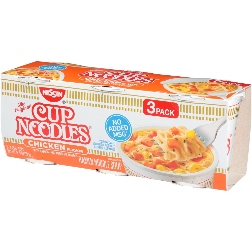 slide 3 of 8, Nissin Cup Noodles Chicken Flavor Ramen Noodle Soup, 3 ct; 2.25 oz