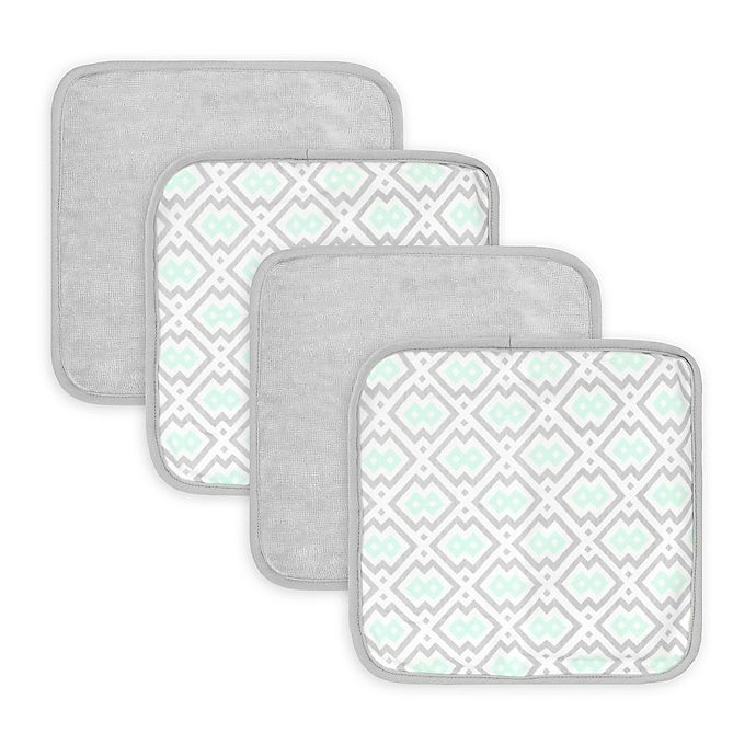 slide 1 of 1, Just Born Luxury Bath Geometric Print Washcloths - Blue/Grey, 4 ct