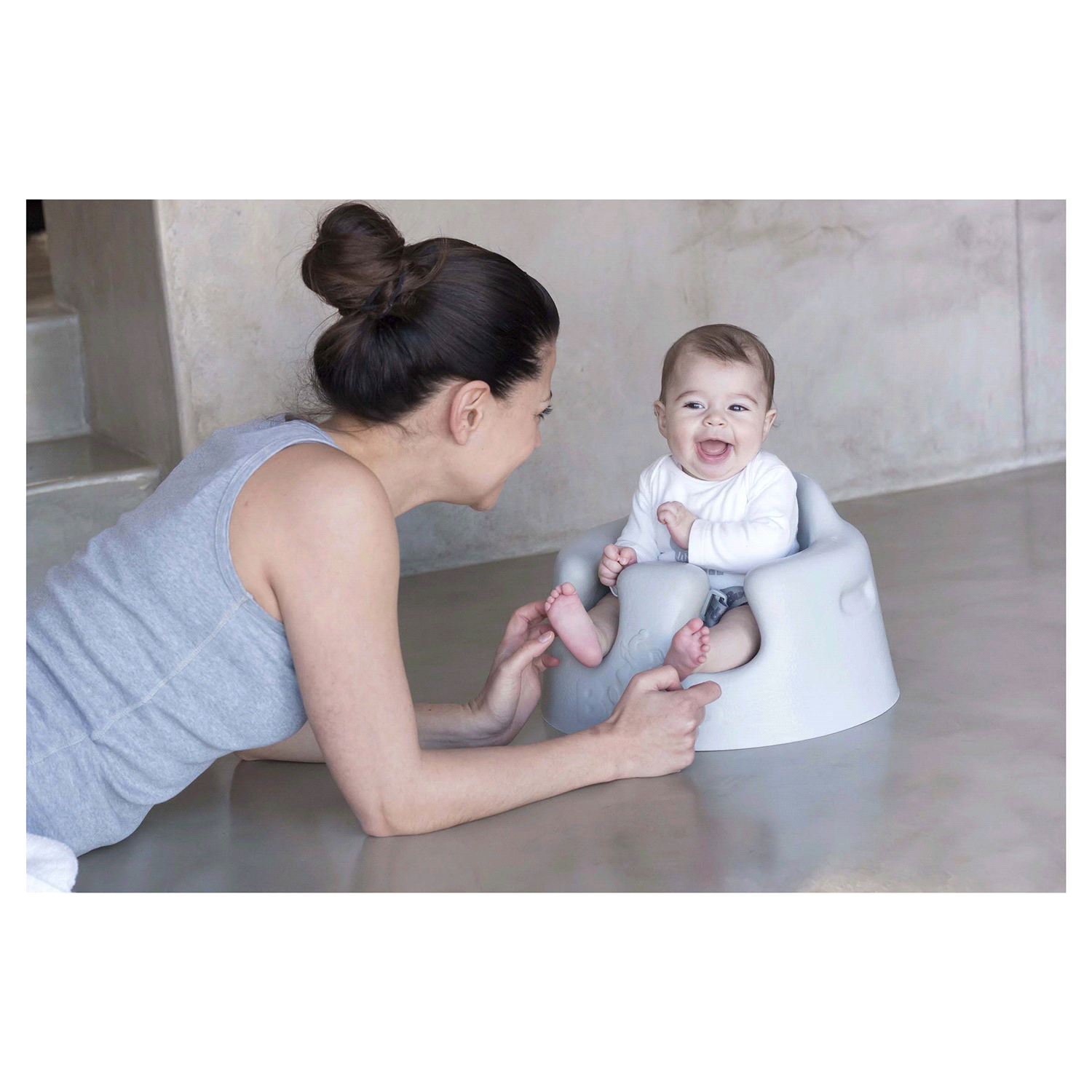 slide 2 of 3, Bumbo Baby Infant Soft Foam Comfortable Floor Booster Seat Supportive Chair with 3 Point Adjustable Safety Buckle Strap Harness - Cool Gray, 1 ct