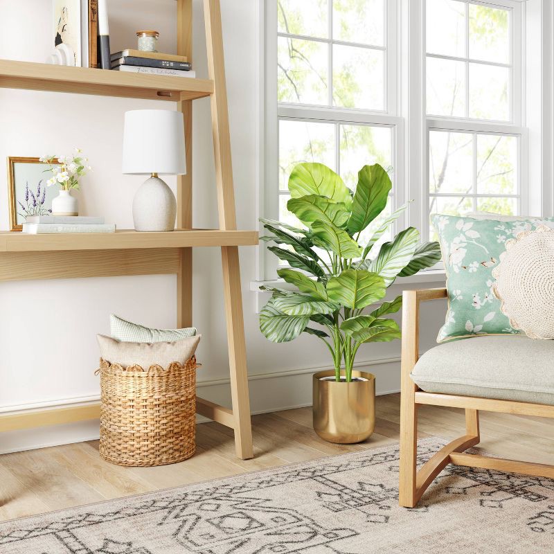 slide 2 of 3, Medium Brass Planter - Threshold™: 9.5" Lacquered Iron, Leakproof, Indoor Use, No Assembly Required, 1 ct