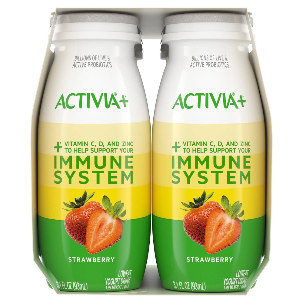 slide 3 of 9, Activia+ Probiotic Low Fat Yogurt Drink, Strawberry Bottles, 3.1 fl oz