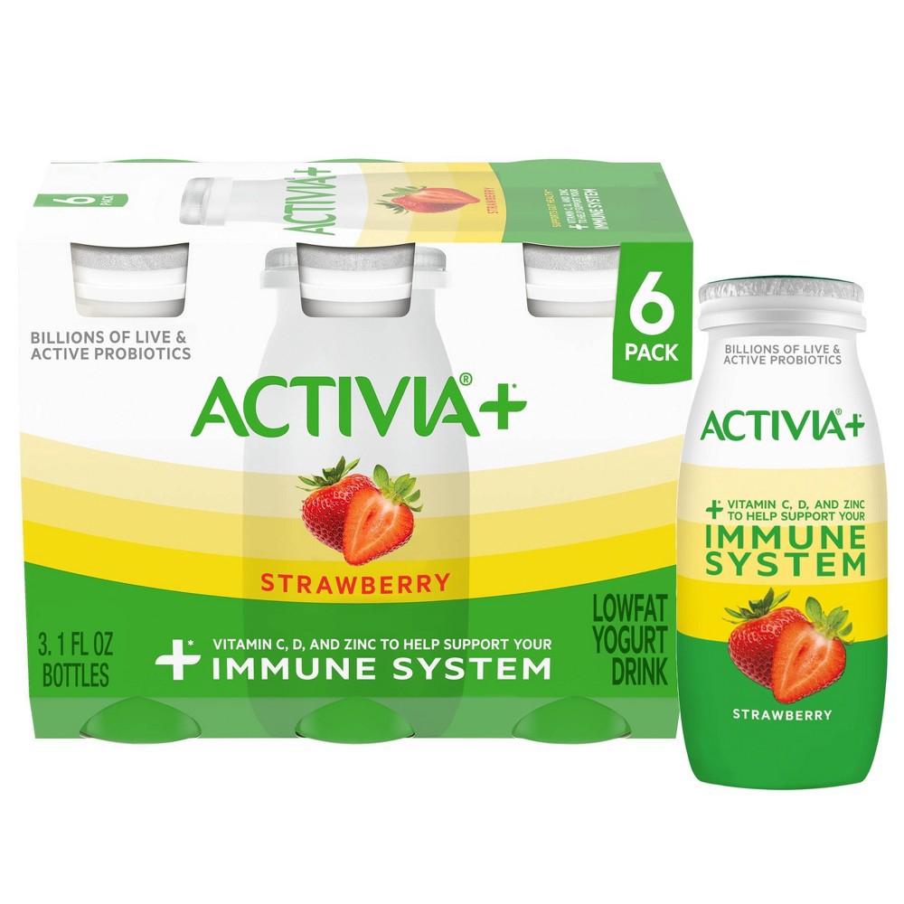 slide 2 of 9, Activia+ Probiotic Low Fat Yogurt Drink, Strawberry Bottles, 3.1 fl oz
