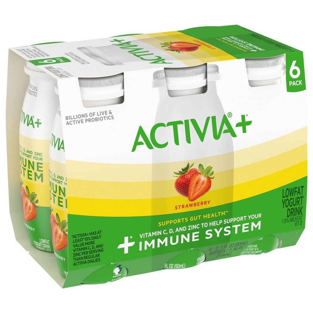 slide 9 of 9, Activia+ Probiotic Low Fat Yogurt Drink, Strawberry Bottles, 3.1 fl oz