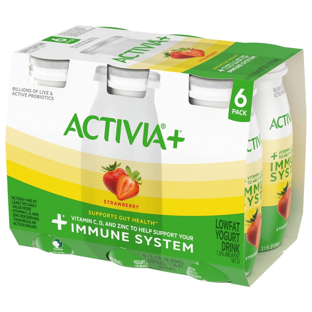 slide 4 of 9, Activia+ Probiotic Low Fat Yogurt Drink, Strawberry Bottles, 3.1 fl oz