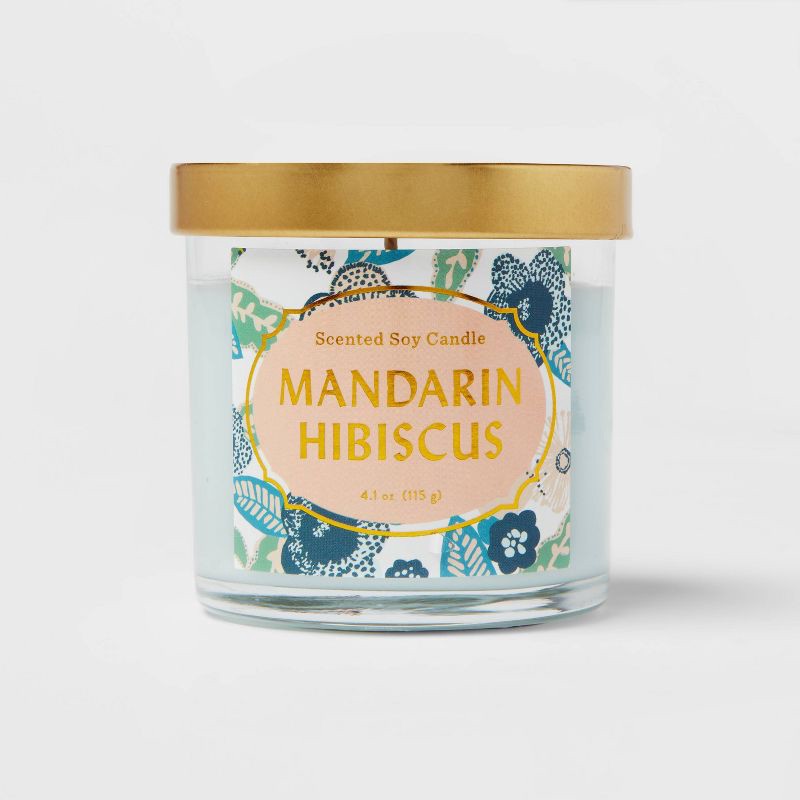 slide 1 of 4, 4.1oz Small Jar Candle Mandarin Hibiscus - Opalhouse™: Soy Wax Blend, Glass Container, 20hr Burn Time, 4.1 oz