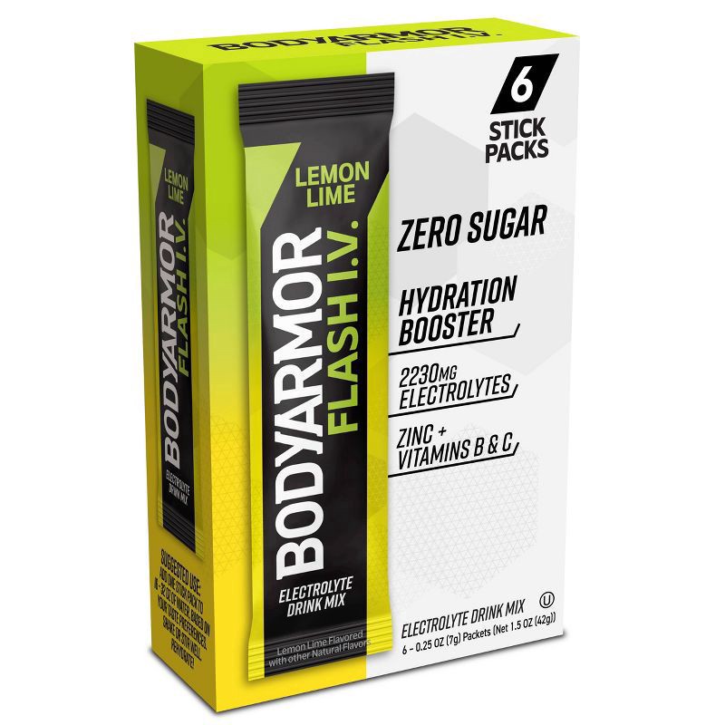slide 2 of 3, BODYARMOR Flash IV Lemon Lime Pouches, 0.25 dry oz, 6 Pack, 6 ct; 1 oz