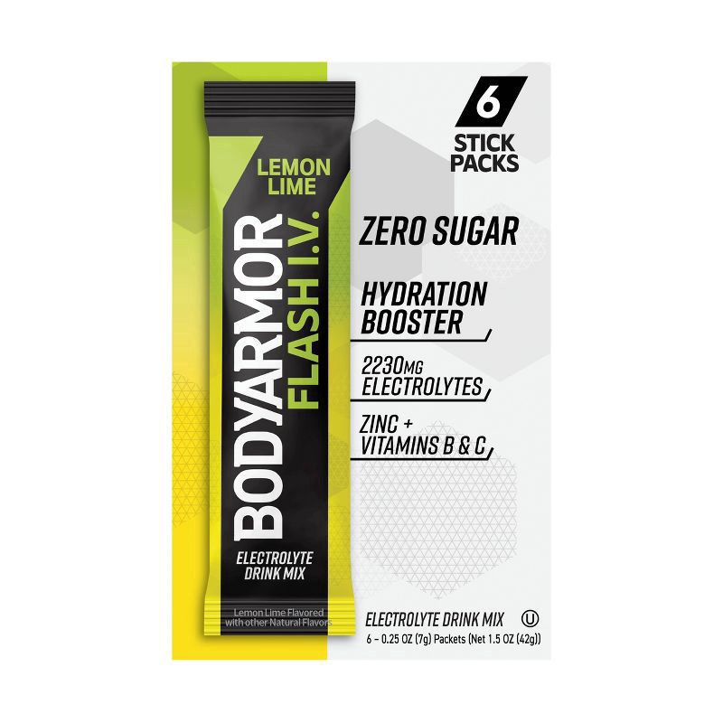 slide 3 of 3, BODYARMOR Flash IV Lemon Lime Pouches, 0.25 dry oz, 6 Pack, 6 ct; 1 oz