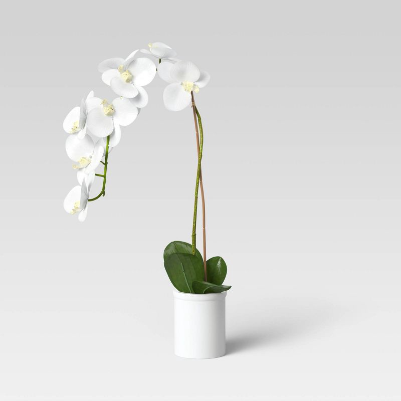 slide 1 of 4, Small Potted Orchid - Threshold™: Faux Floral in Ceramic Pot, Indoor Decorative Plant, 1 ct