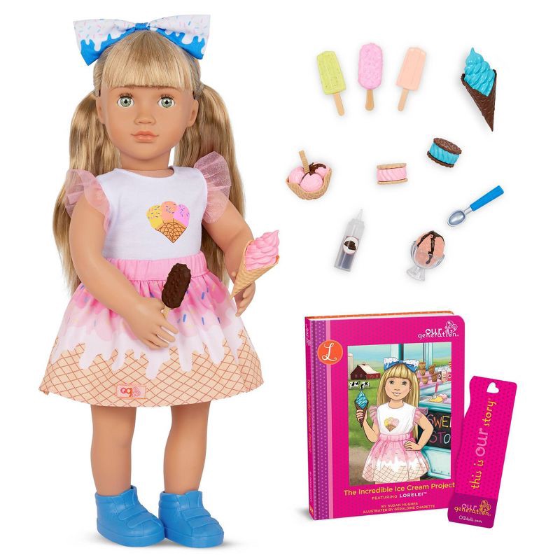 slide 1 of 6, Our Generation Lorelei & Storybook Posable 18" Ice Cream Doll, 1 ct