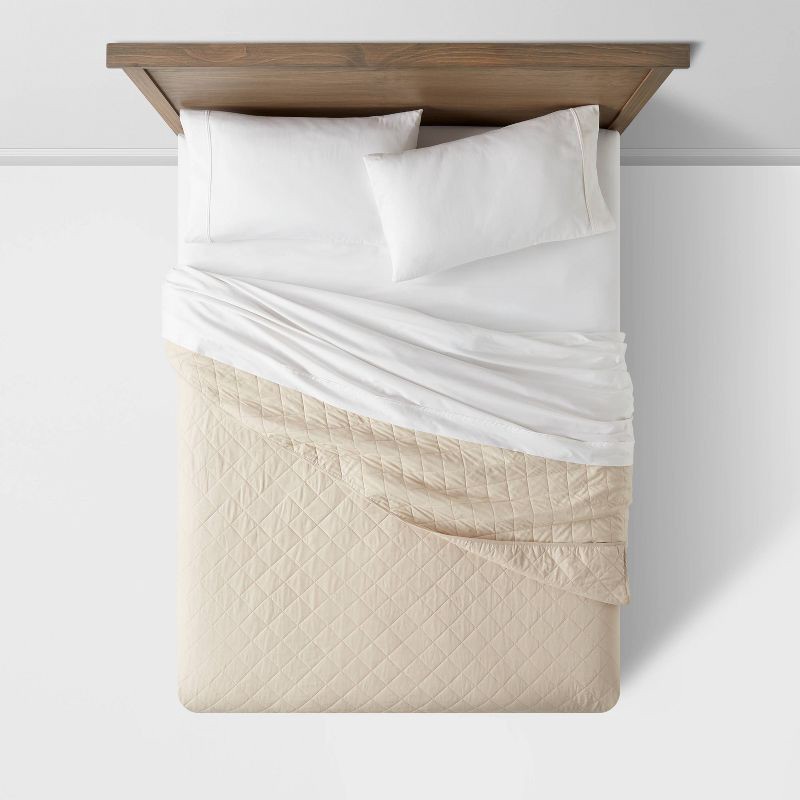 slide 3 of 4, Full/Queen Diamond Stitch Cotton Linen Quilt Khaki - Threshold™: OEKO-TEX Certified, Midweight Coverlet, 1 ct