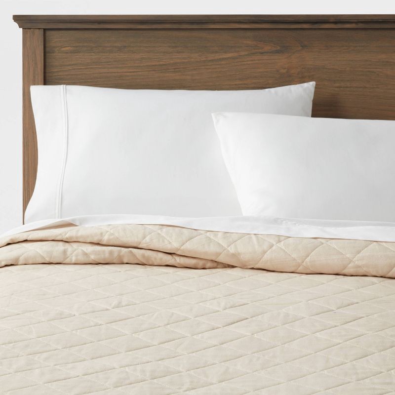slide 1 of 4, Full/Queen Diamond Stitch Cotton Linen Quilt Khaki - Threshold™: OEKO-TEX Certified, Midweight Coverlet, 1 ct