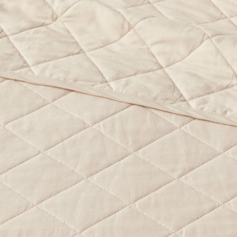 slide 4 of 4, Full/Queen Diamond Stitch Cotton Linen Quilt Khaki - Threshold™: OEKO-TEX Certified, Midweight Coverlet, 1 ct