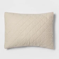 Standard Diamond Stitch Cotton Linen Quilt Sham Khaki - Threshold™: OEKO-TEX Certified, Woven Texture, No Flange Design