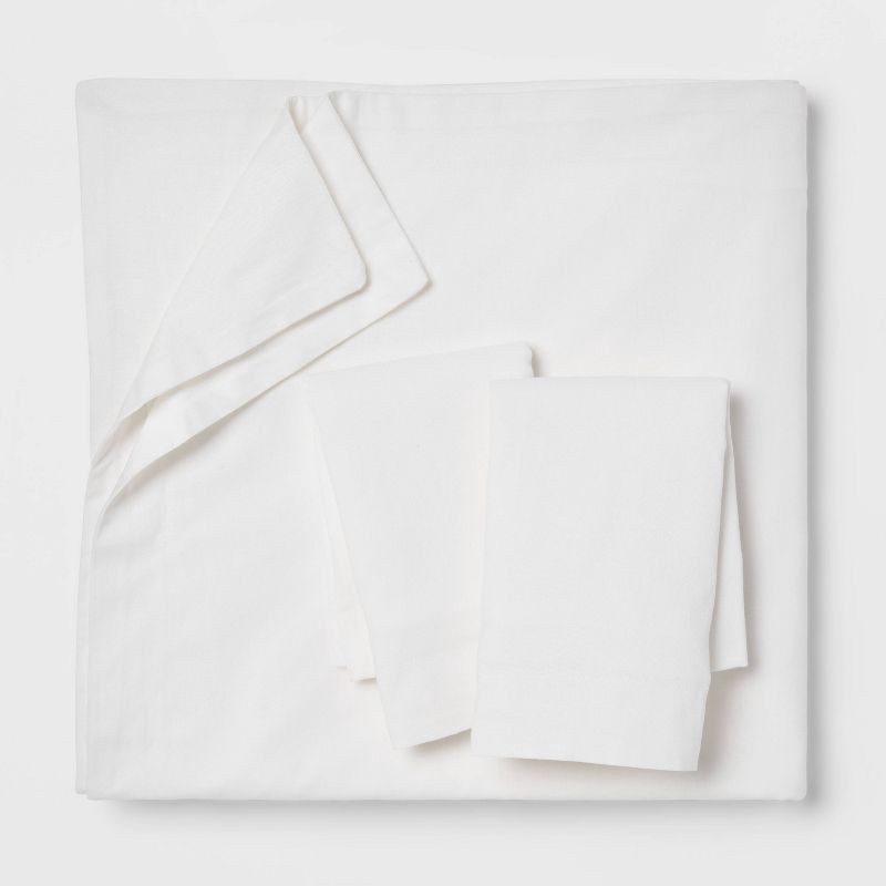 slide 4 of 6, Full/Queen Cotton Linen Chambray Duvet Cover & Sham Set White - Threshold™: OEKO-TEX Certified, Zipper Closure, 1 ct