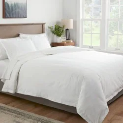 Full/Queen Cotton Linen Chambray Duvet Cover & Sham Set White - Threshold™: OEKO-TEX Certified, Zipper Closure