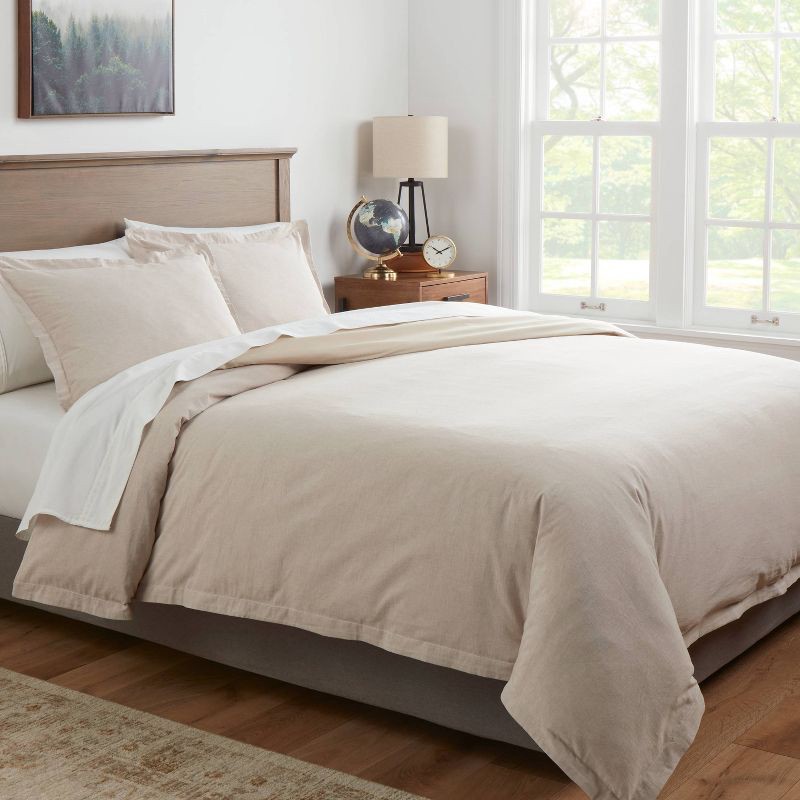 slide 2 of 6, Full/Queen Cotton Linen Chambray Duvet Cover & Sham Set Khaki - Threshold™: Woven Bedding Sets, OEKO-TEX Certified, 1 ct
