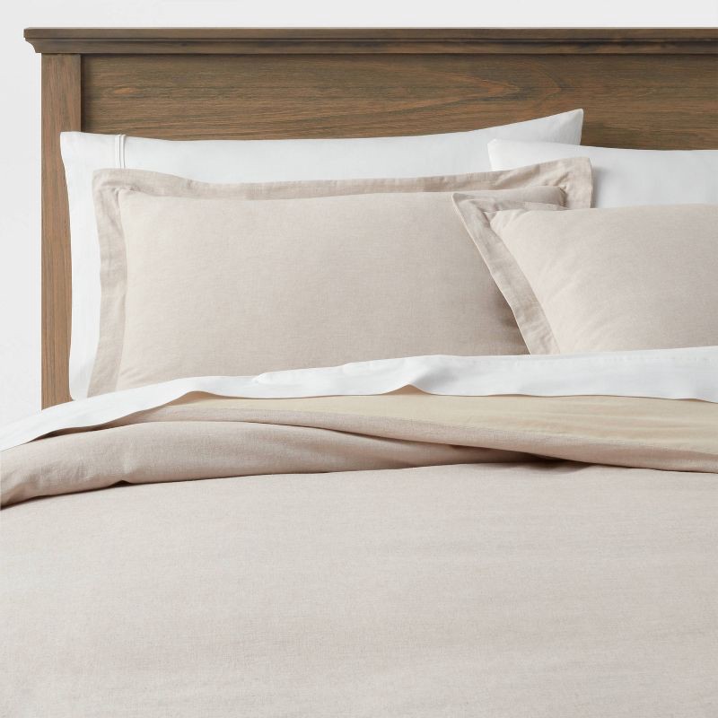 slide 1 of 6, Full/Queen Cotton Linen Chambray Duvet Cover & Sham Set Khaki - Threshold™: Woven Bedding Sets, OEKO-TEX Certified, 1 ct