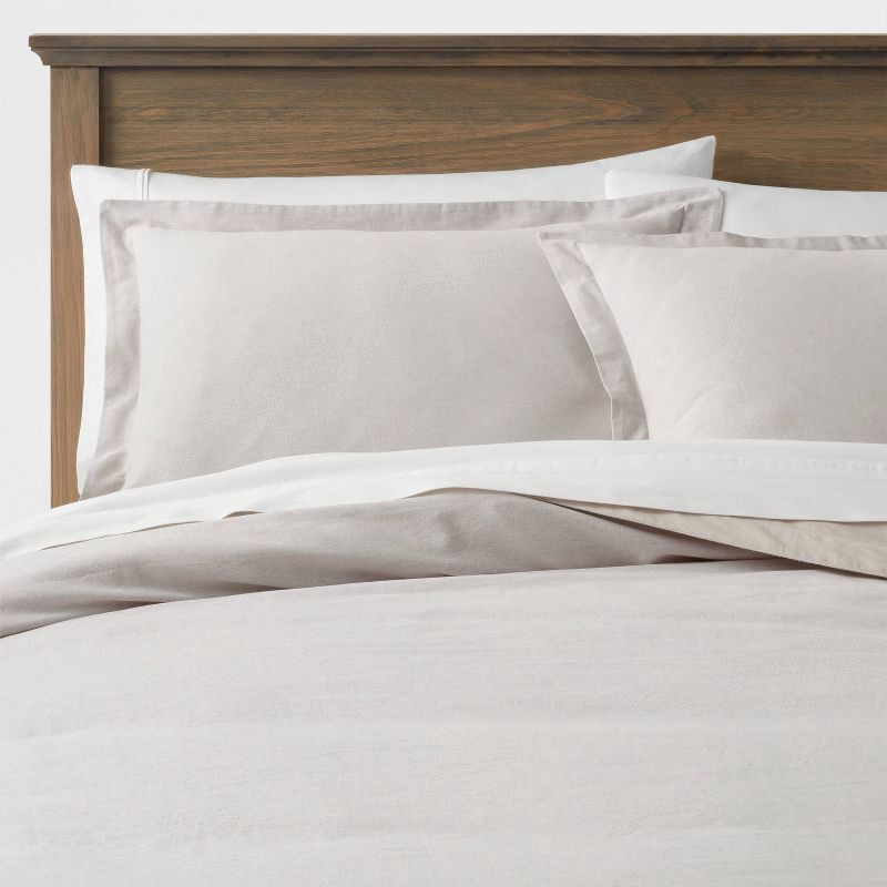 slide 2 of 6, Full/Queen Cotton Linen Chambray Duvet Cover & Sham Set Light Gray - Threshold™: Woven Bedding Set, Inner Ties, Zip Closure, 1 ct