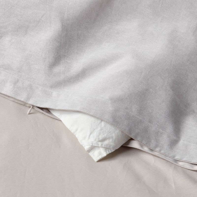 slide 6 of 6, Full/Queen Cotton Linen Chambray Duvet Cover & Sham Set Light Gray - Threshold™: Woven Bedding Set, Inner Ties, Zip Closure, 1 ct