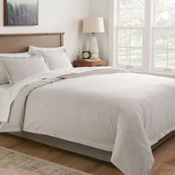 Full/Queen Cotton Linen Chambray Duvet Cover & Sham Set Light Gray - Threshold™: Woven Bedding Set, Inner Ties, Zip Closure