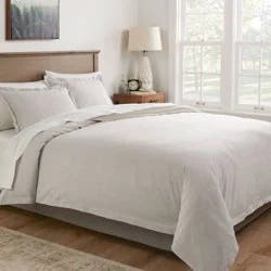 Full/Queen Cotton Linen Chambray Duvet Cover & Sham Set Light Gray - Threshold™: Woven Bedding Set, Inner Ties, Zip Closure