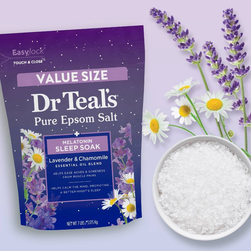 slide 3 of 7, Dr Teal's Epsom Salt Magnesium Soak - Sleep Blend with Melatonin, Lavender & Chamomile - 7lbs, 7 lb