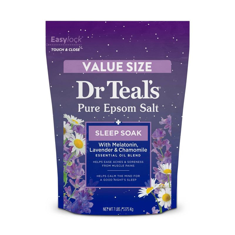slide 1 of 7, Dr Teal's Epsom Salt Magnesium Soak - Sleep Blend with Melatonin, Lavender & Chamomile - 7lbs, 7 lb