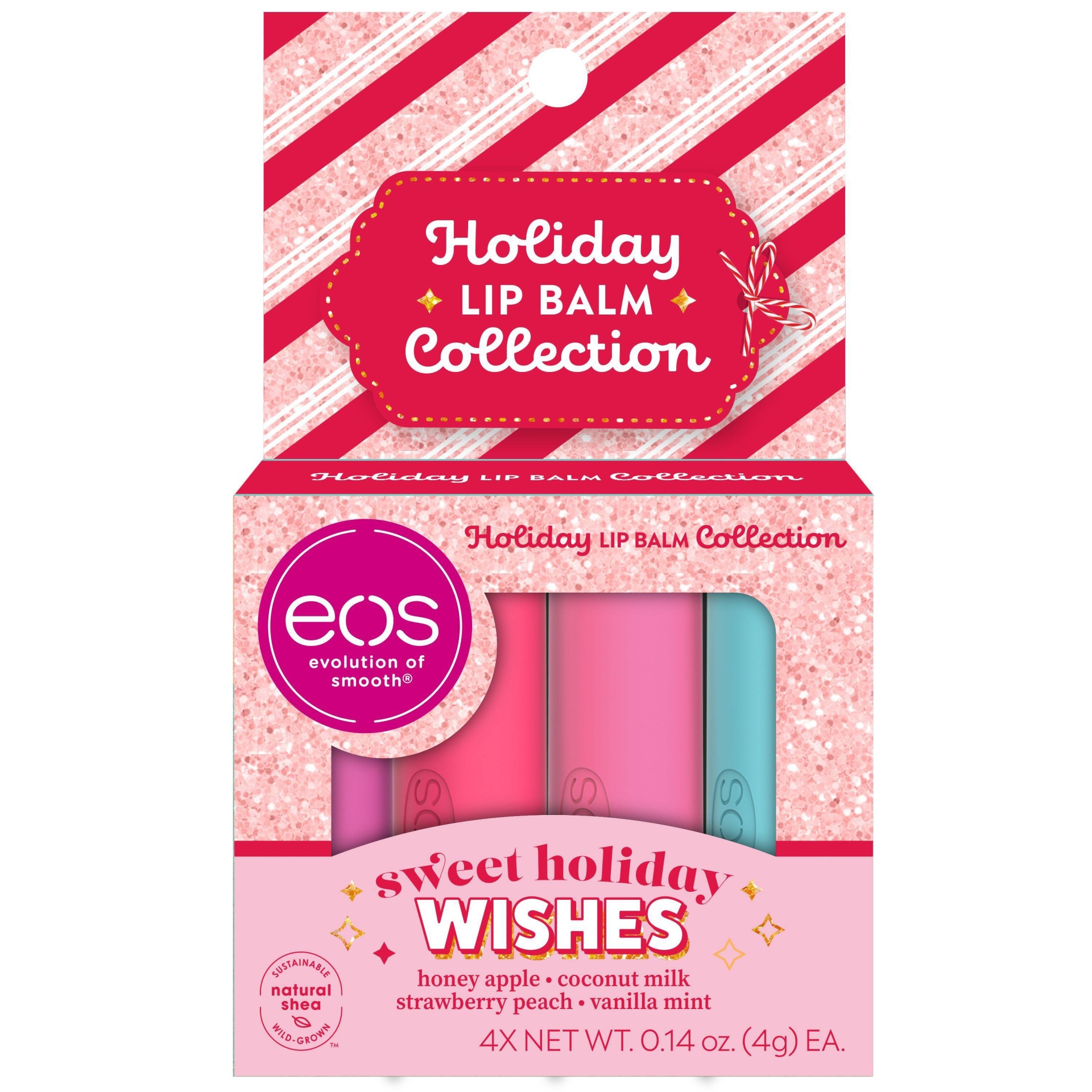 slide 1 of 1, eos Honey Apple, Coconut Milk, Strawberry Peach & Vanilla Lip Balm Stick, 4 ct