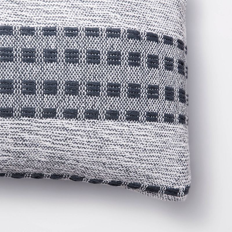 slide 3 of 4, Threshold designed w/Studio McGee Bed Lumbar Woven Texture Stripe Decorative Throw Pillow Slate Blue - Threshold™ designed with Studio McGee: Cotton Ribbed, Indoor Use, 1 ct
