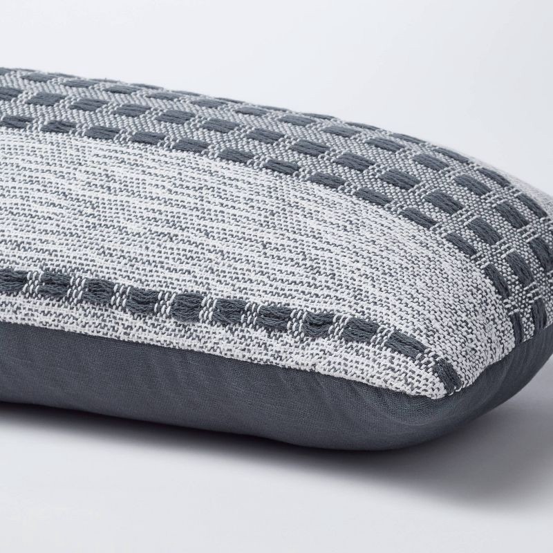 slide 4 of 4, Threshold designed w/Studio McGee Bed Lumbar Woven Texture Stripe Decorative Throw Pillow Slate Blue - Threshold™ designed with Studio McGee: Cotton Ribbed, Indoor Use, 1 ct