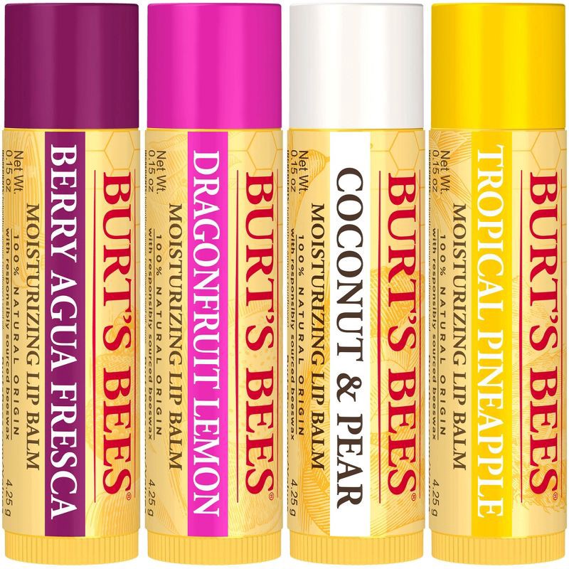 slide 2 of 11, Burt's Bees 100% Natural Origin Moisturizing Lip Balm - Tropical Fruit - 4pk​, 4 ct