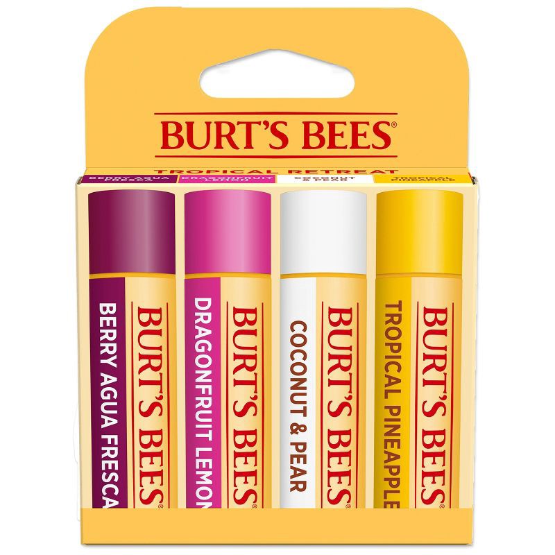 slide 1 of 11, Burt's Bees 100% Natural Origin Moisturizing Lip Balm - Tropical Fruit - 4pk​, 4 ct