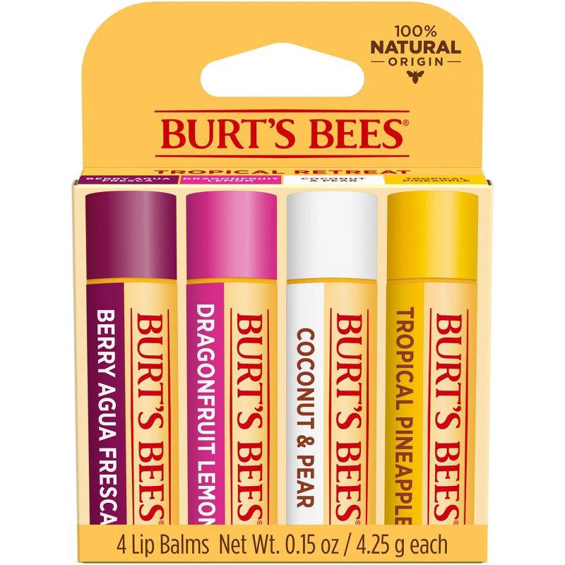 slide 10 of 11, Burt's Bees 100% Natural Origin Moisturizing Lip Balm - Tropical Fruit - 4pk​, 4 ct