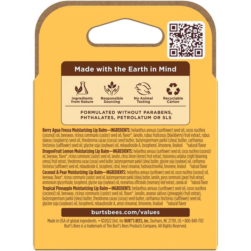 slide 11 of 11, Burt's Bees 100% Natural Origin Moisturizing Lip Balm - Tropical Fruit - 4pk​, 4 ct