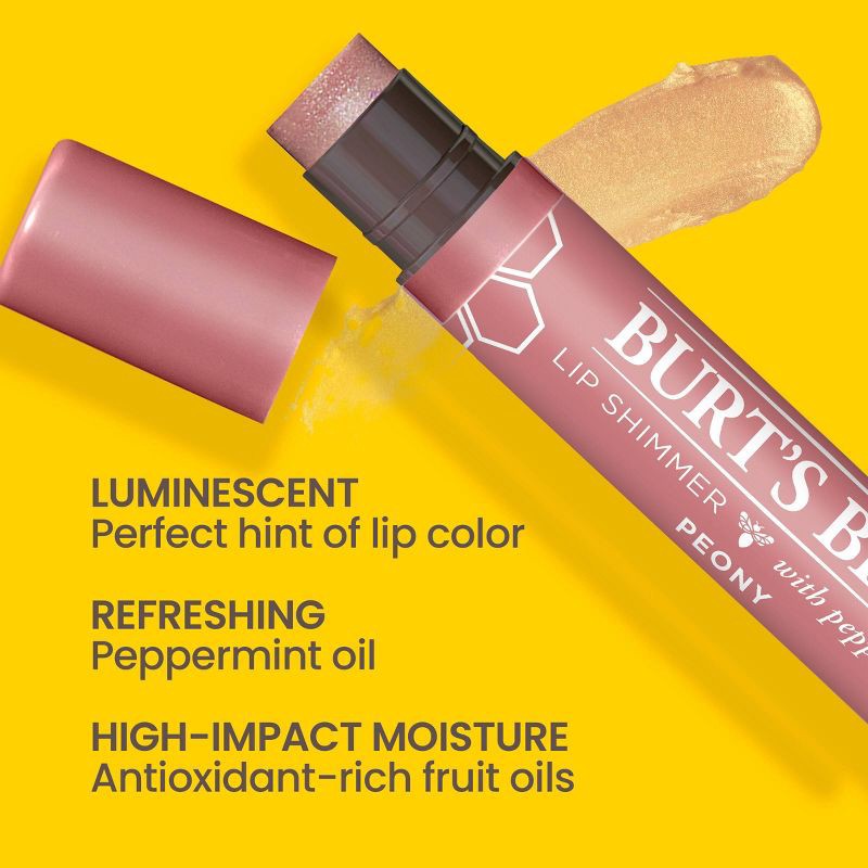 slide 3 of 20, Burt's Bees Lip Shimmer - Peony Blister - 0.09oz, 0.09 oz