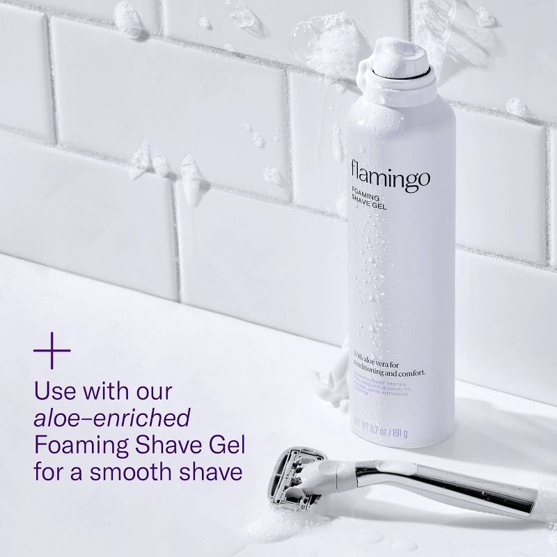 slide 7 of 8, Flamingo 5-Blade Women's Razor - 1 Razor Handle + 2 Razor Blade Refills - Polished Chrome, 1 ct