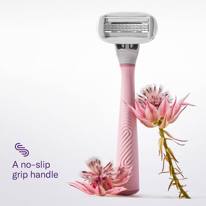 slide 6 of 9, Flamingo 5-Blade Women's Razor - 1 Razor Handle + 2 Razor Blade Refills - Rose, 1 ct