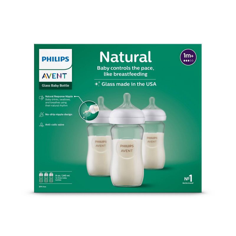 slide 2 of 12, Philips Avent 3pk Glass Natural Baby Bottle with Natural Response Nipple - Clear - 8oz, 3 ct; 8 oz