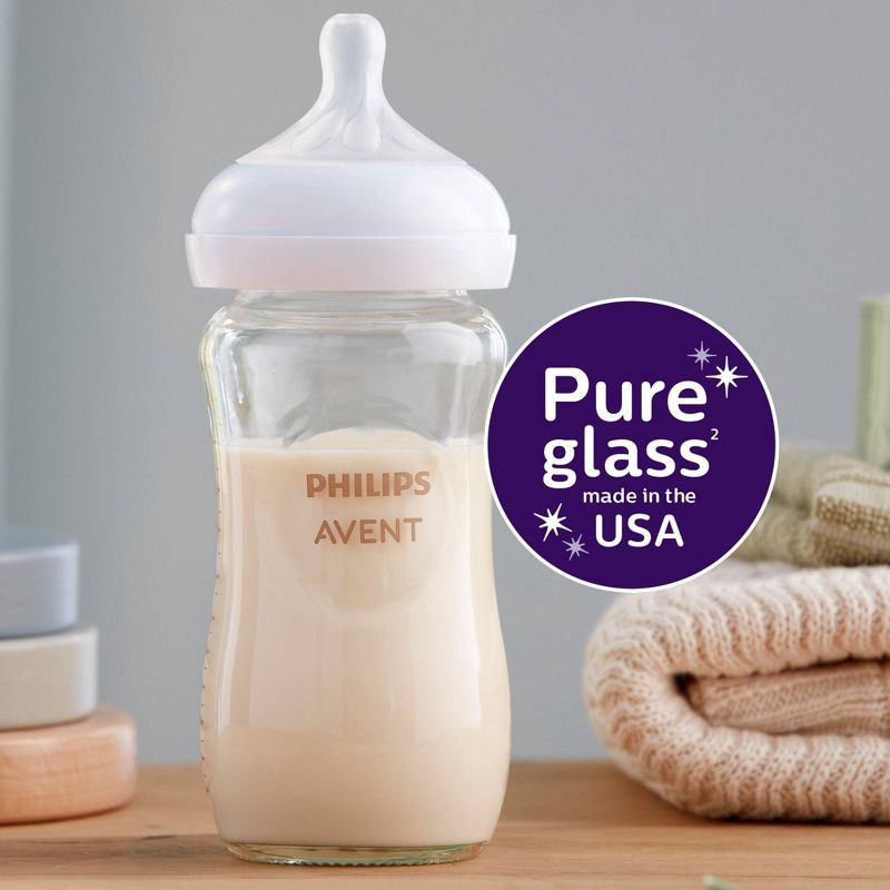 slide 4 of 12, Philips Avent 3pk Glass Natural Baby Bottle with Natural Response Nipple - Clear - 8oz, 3 ct; 8 oz