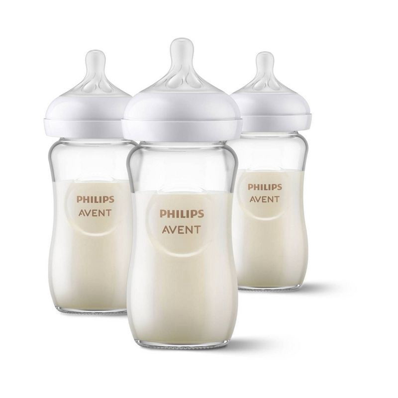 slide 1 of 12, Philips Avent 3pk Glass Natural Baby Bottle with Natural Response Nipple - Clear - 8oz, 3 ct; 8 oz
