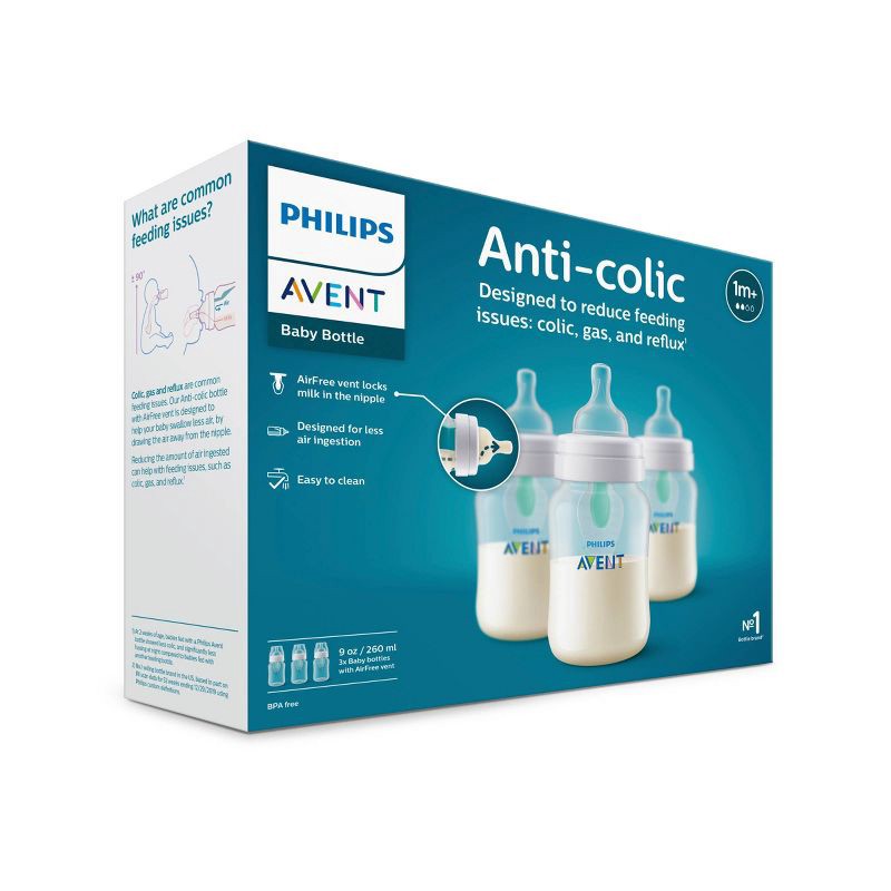 slide 11 of 23, Philips Avent 3pk Anti-Colic Bottle with AirFree Vent - Clear - 9oz, 3 ct; 9 oz