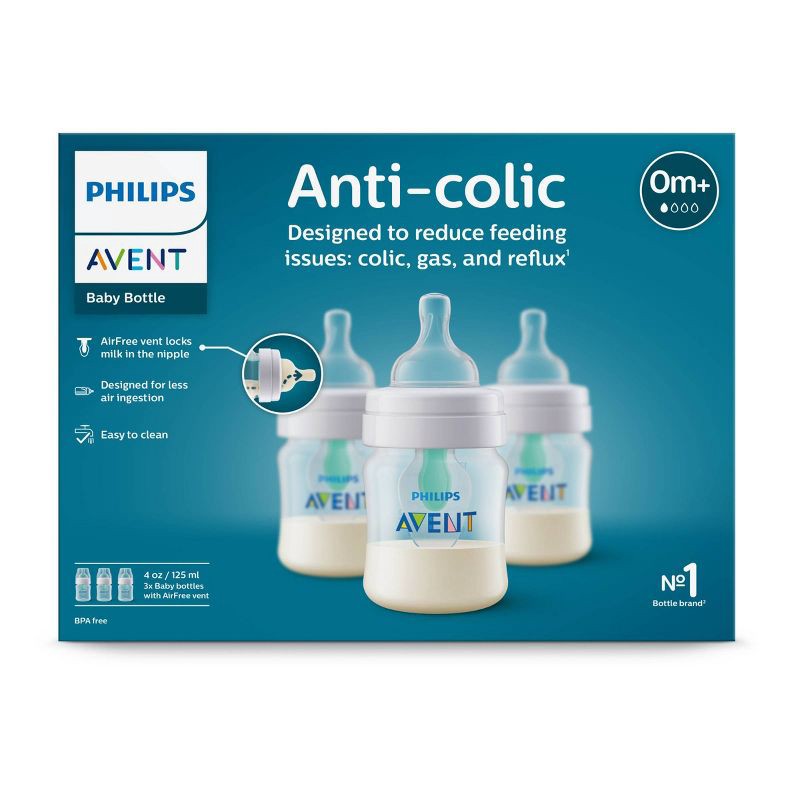 slide 2 of 16, Philips Avent 3pk Anti-Colic Baby Bottle with AirFree Vent - Clear - 4oz, 3 ct; 4 oz