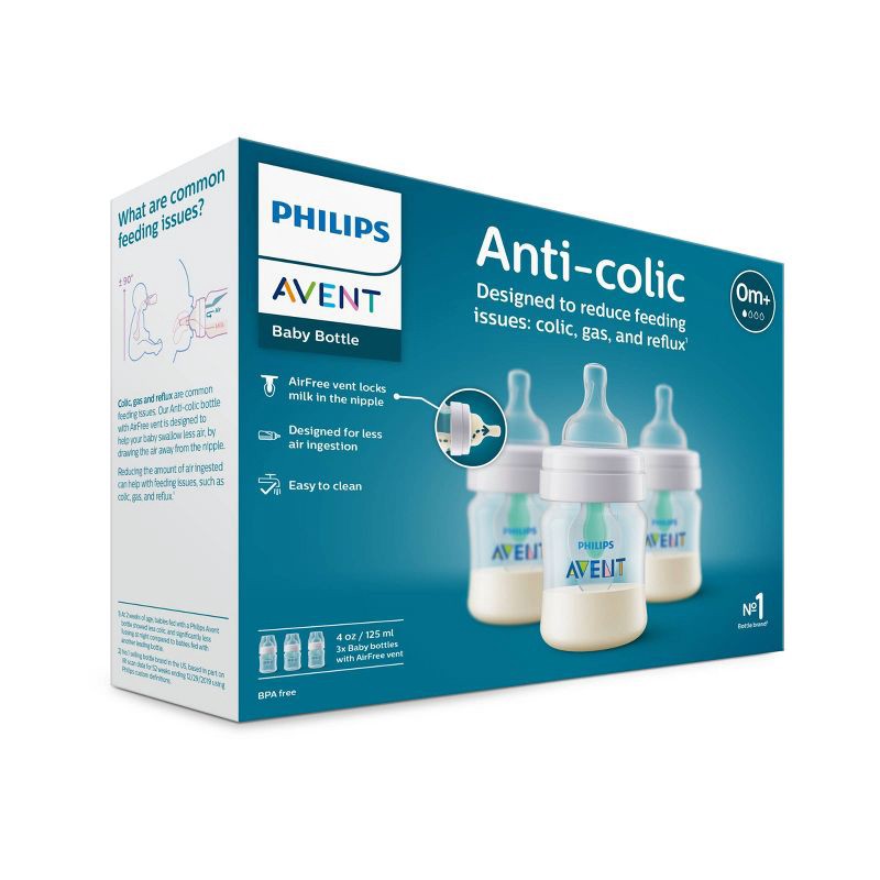 slide 3 of 16, Philips Avent 3pk Anti-Colic Baby Bottle with AirFree Vent - Clear - 4oz, 3 ct; 4 oz